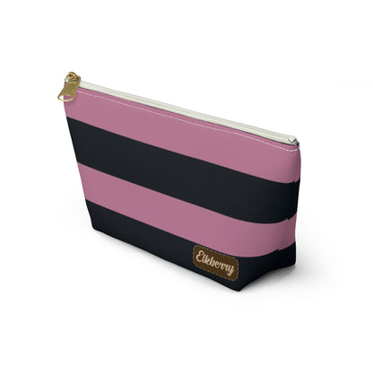 Big Bottom Zipper Pouch - Dusty Rose Pink/Navy Stripes