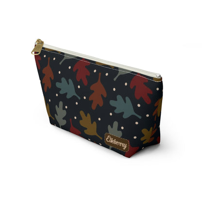 Big Bottom Zipper Pouch - Fall Leaves on Navy