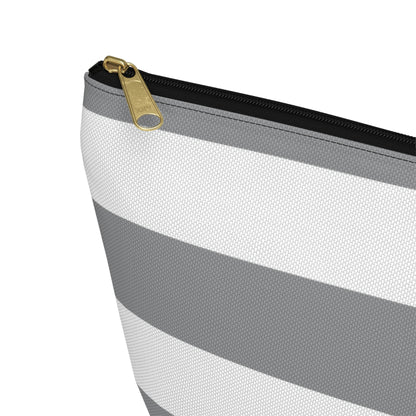 Big Bottom Zipper Pouch - Ash Gray/White Stripes