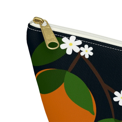 Big Bottom Zipper Pouch - Oranges on Navy
