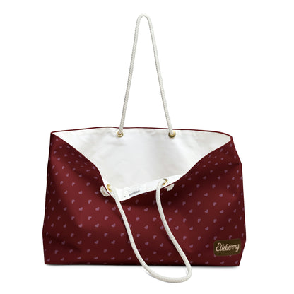 Weekender Tote Bag - Pink Hearts on Red