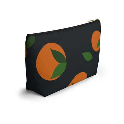 Big Bottom Zipper Pouch - Oranges on Navy