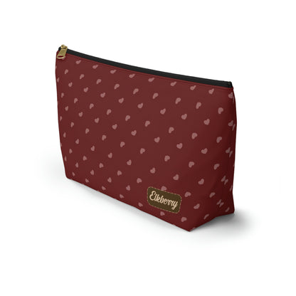 Big Bottom Zipper Pouch - Hearts on Red
