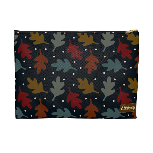 Flat Zipper Pouch - Fall Leaves on Navy