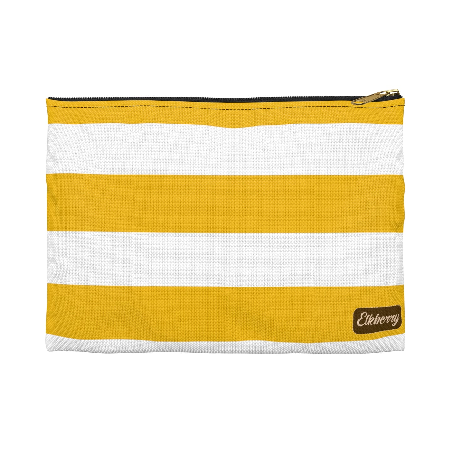 Flat Zipper Pouch - Lemon Yellow/White Stripes