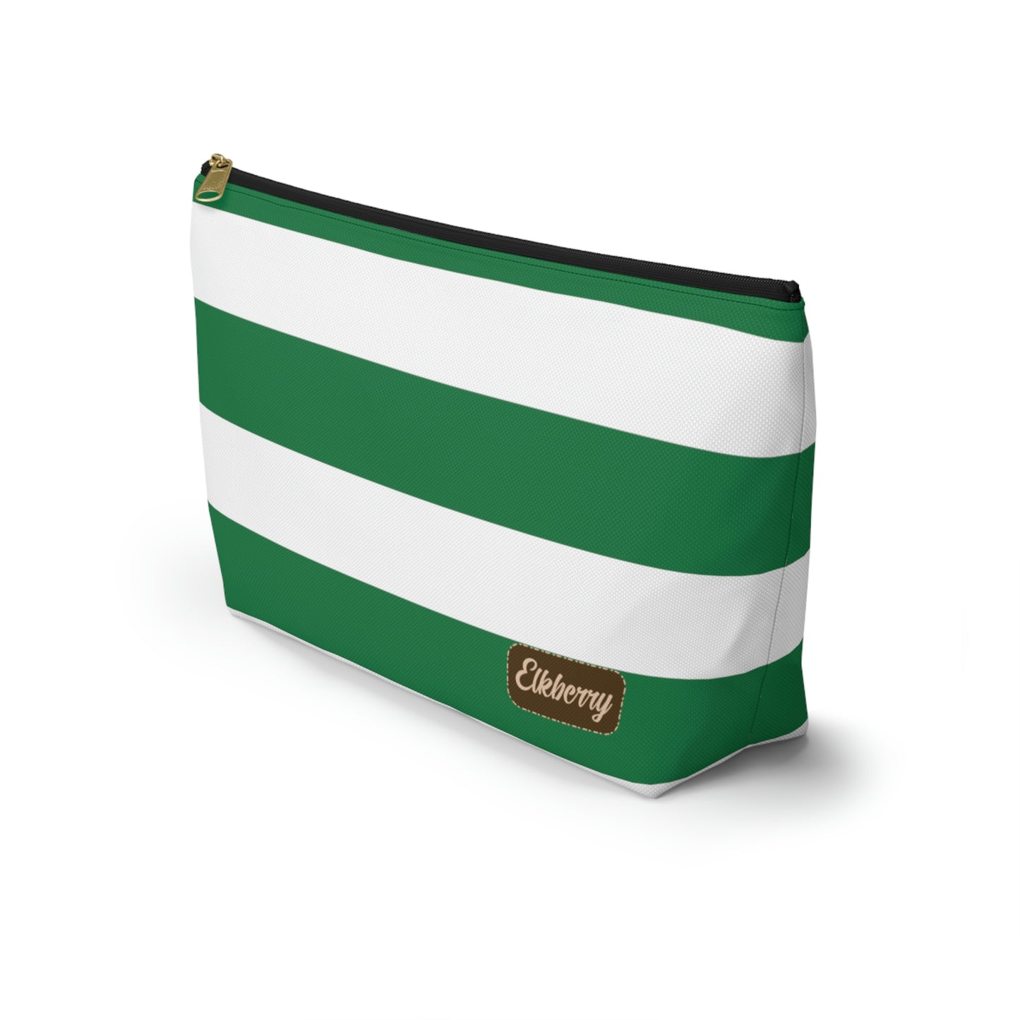 Big Bottom Zipper Pouch - Kelly Green/White Stripes