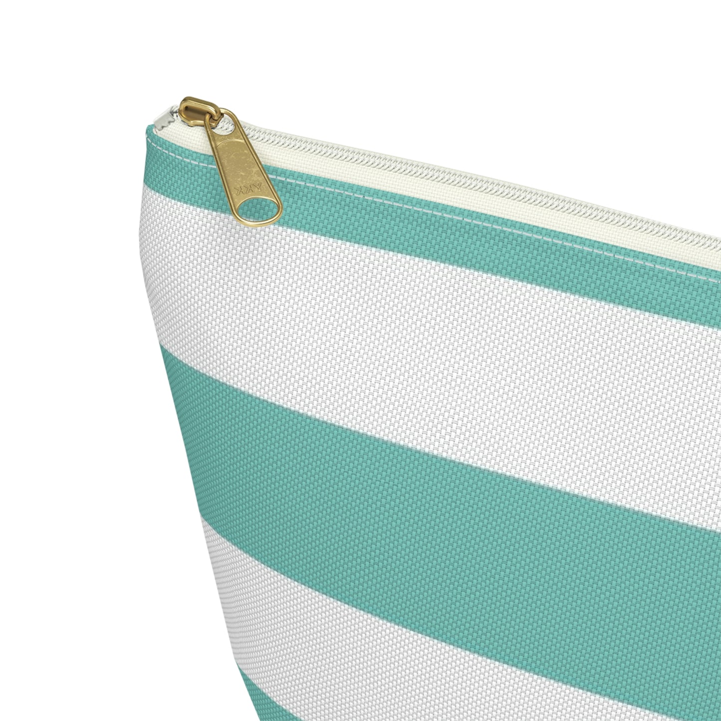 Big Bottom Zipper Pouch - Aqua/White Stripes
