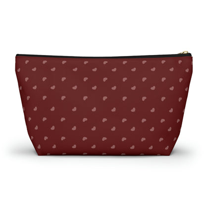 Big Bottom Zipper Pouch - Hearts on Red