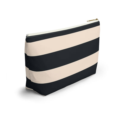 Big Bottom Zipper Pouch - Navy/Cream Stripes