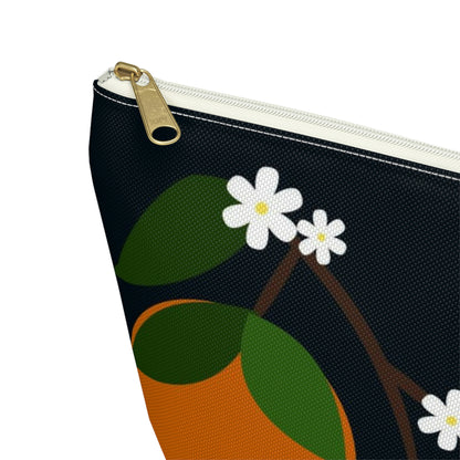 Big Bottom Zipper Pouch - Oranges on Navy