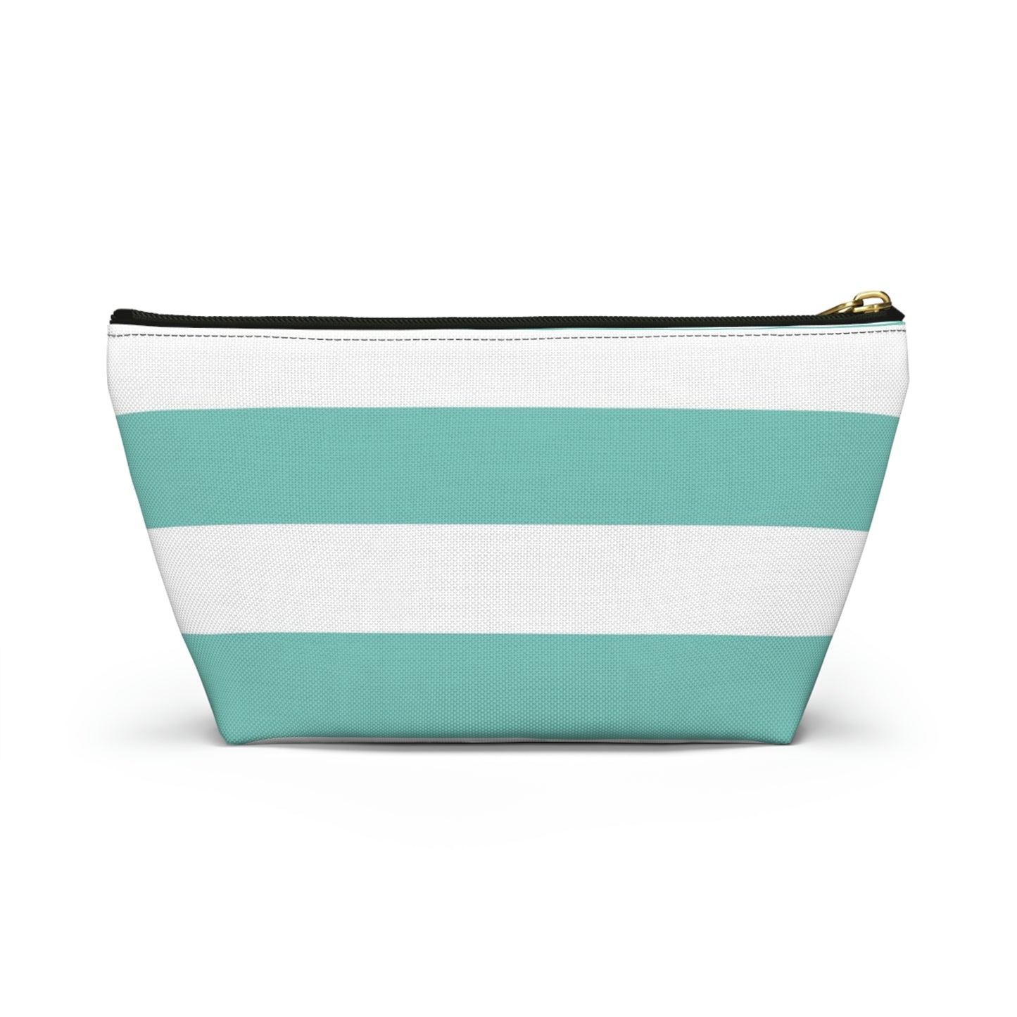 Big Bottom Zipper Pouch - Aqua/White Stripes