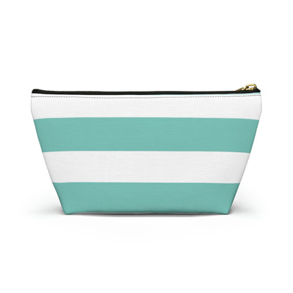 Big Bottom Zipper Pouch - Aqua/White Stripes