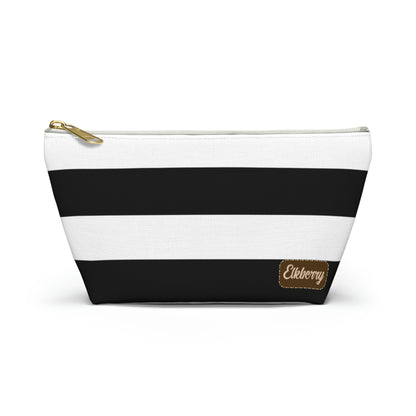 Big Bottom Zipper Pouch - Black/White Stripes