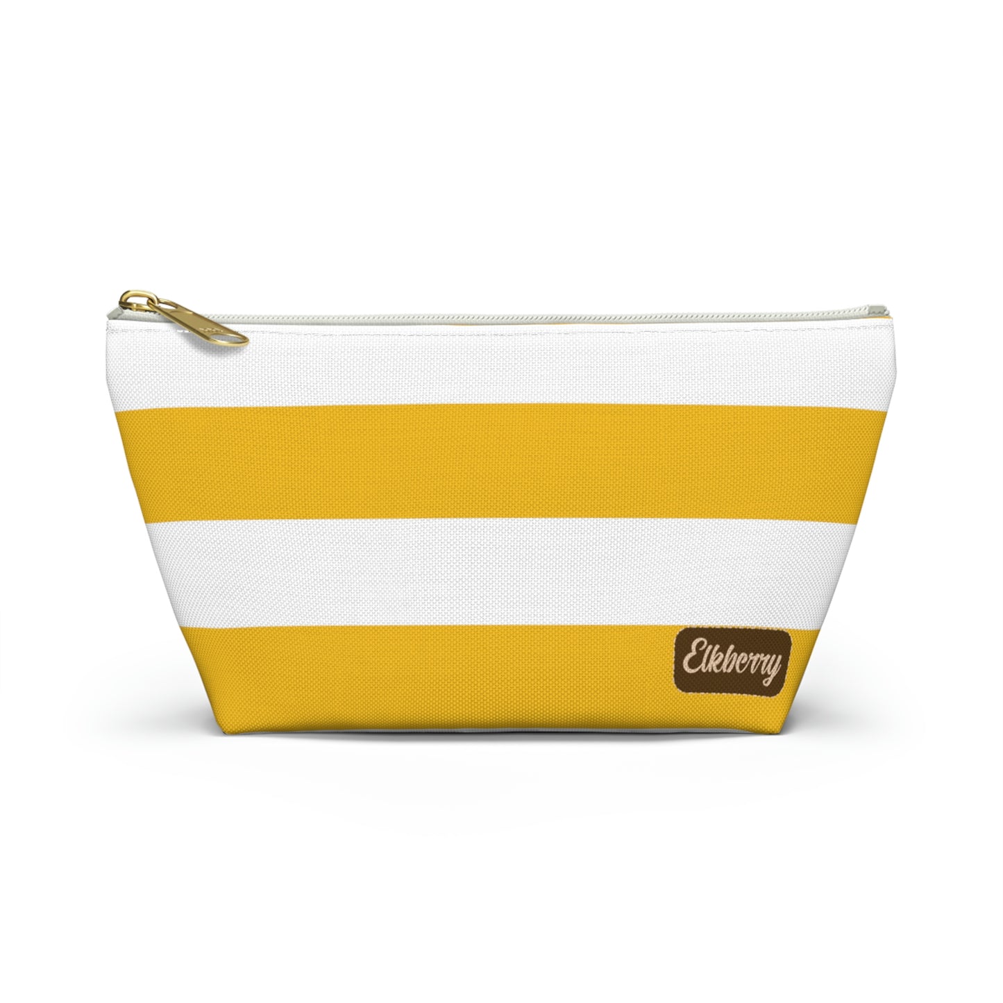 Big Bottom Zipper Pouch - Lemon Yellow/White Stripes