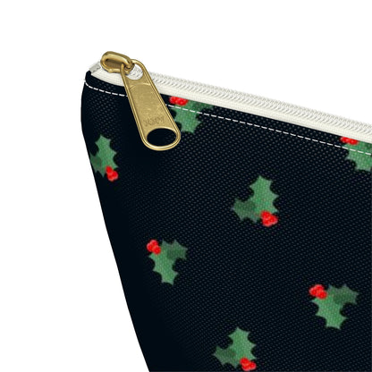 Big Bottom Zipper Pouch - Holly Leaves & Berries