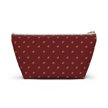 Big Bottom Zipper Pouch - Hearts on Red