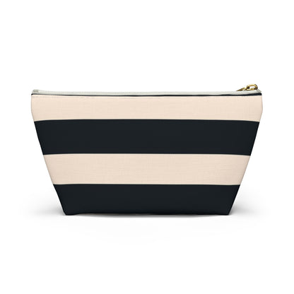 Big Bottom Zipper Pouch - Navy/Cream Stripes