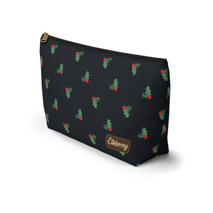 Big Bottom Zipper Pouch - Holly Leaves & Berries