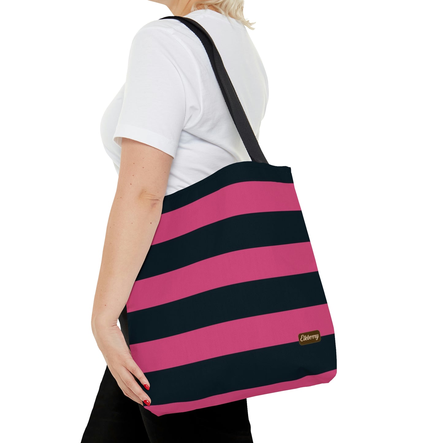Lightweight Tote Bag - Hot Pink/Navy Stripes
