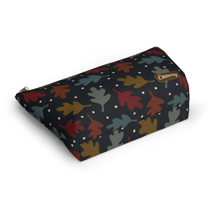 Big Bottom Zipper Pouch - Fall Leaves on Navy