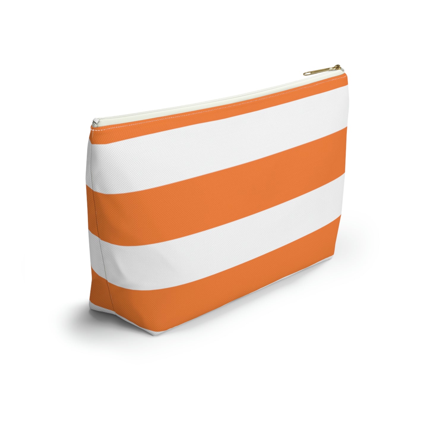Big Bottom Zipper Pouch - Orange/White Stripes