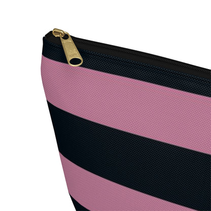 Big Bottom Zipper Pouch - Dusty Rose Pink/Navy Stripes