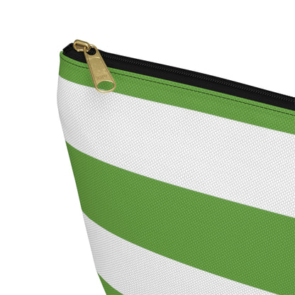 Big Bottom Zipper Pouch - Lime Green/White Stripes