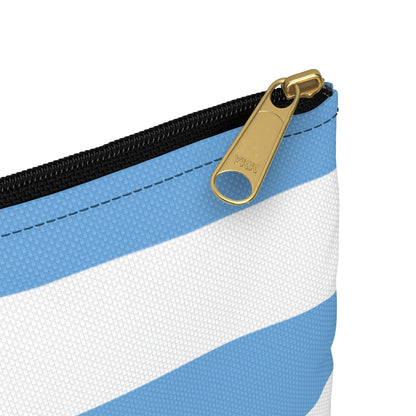 Flat Zipper Pouch - Light Blue/White Stripes