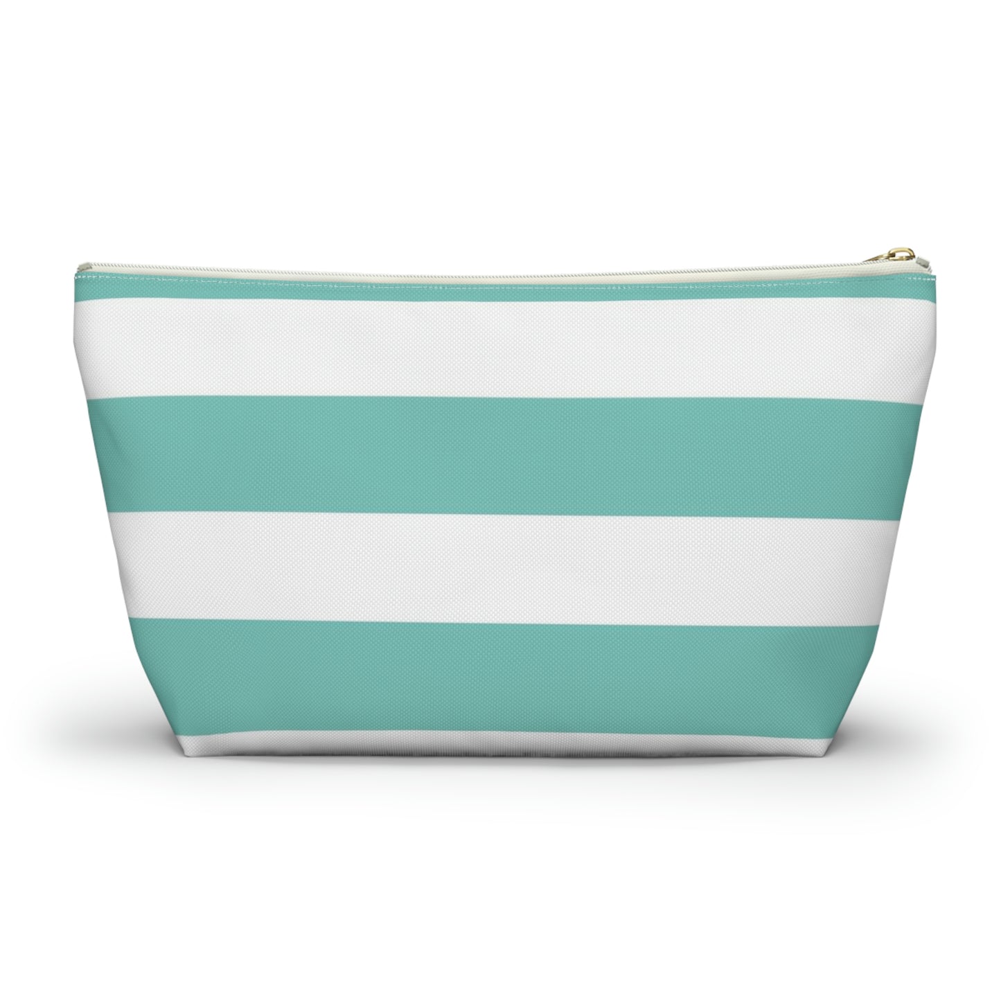 Big Bottom Zipper Pouch - Aqua/White Stripes