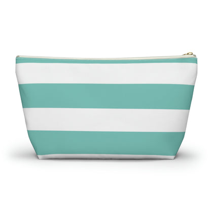 Big Bottom Zipper Pouch - Aqua/White Stripes
