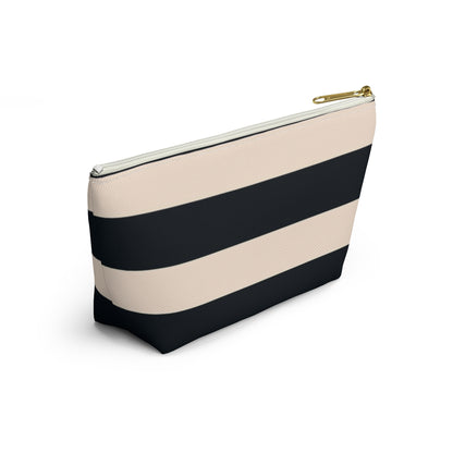 Big Bottom Zipper Pouch - Navy/Cream Stripes