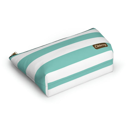 Big Bottom Zipper Pouch - Aqua/White Stripes