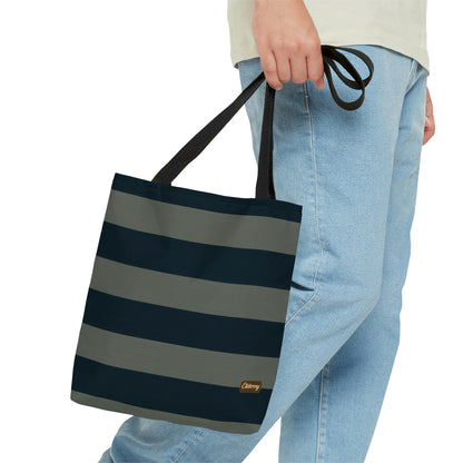 Lightweight Tote Bag - Sage/Navy Stripes