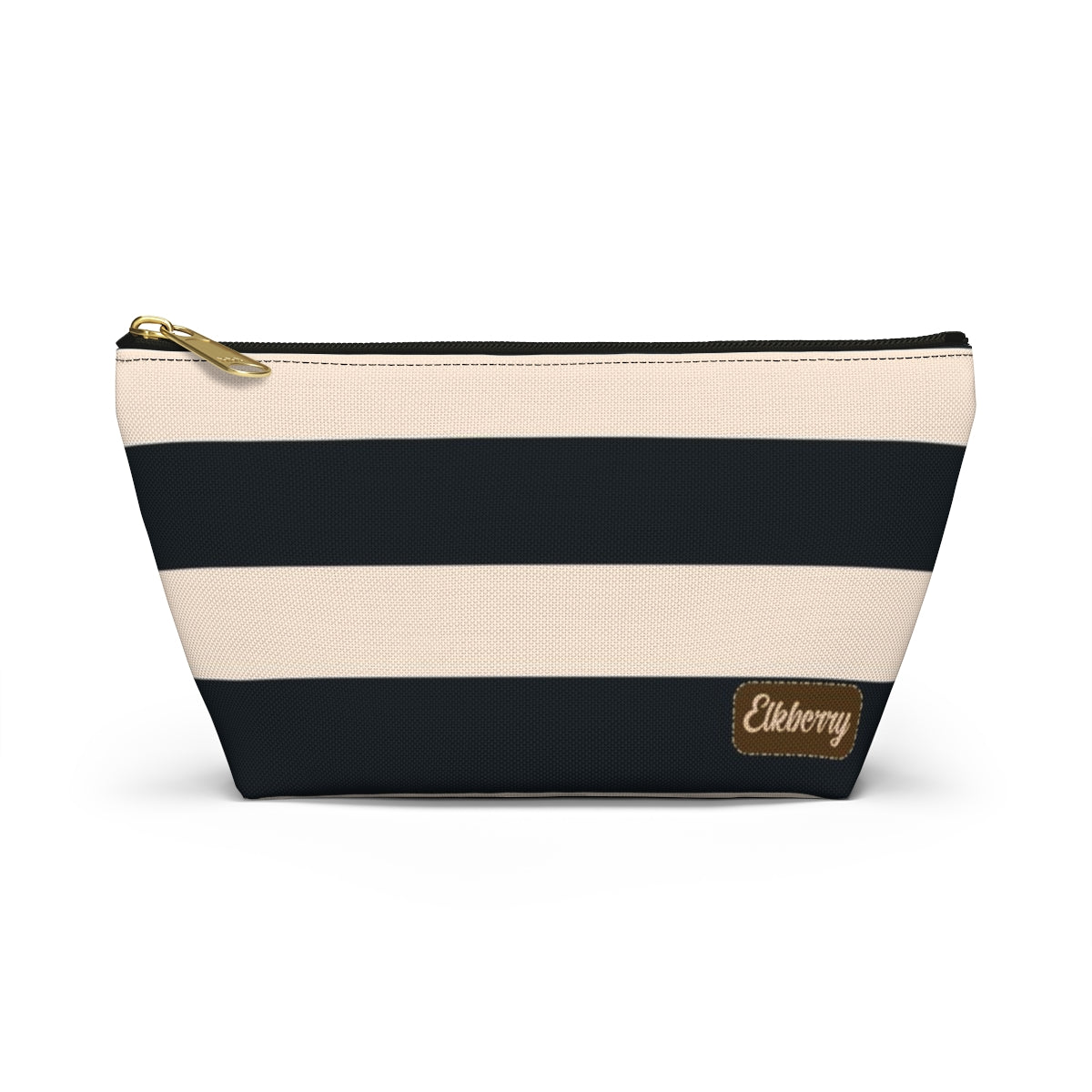 Big Bottom Zipper Pouch - Navy/Cream Stripes