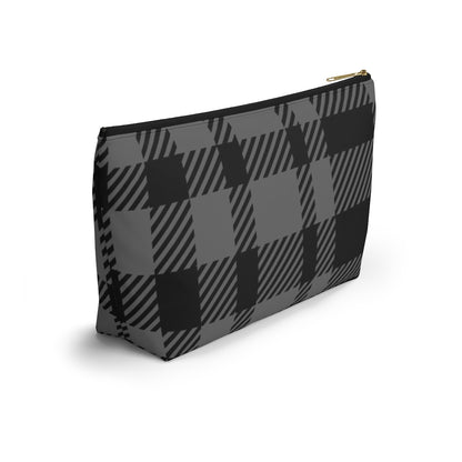 Big Bottom Zipper Pouch - Gray Buffalo Check, Gray Plaid