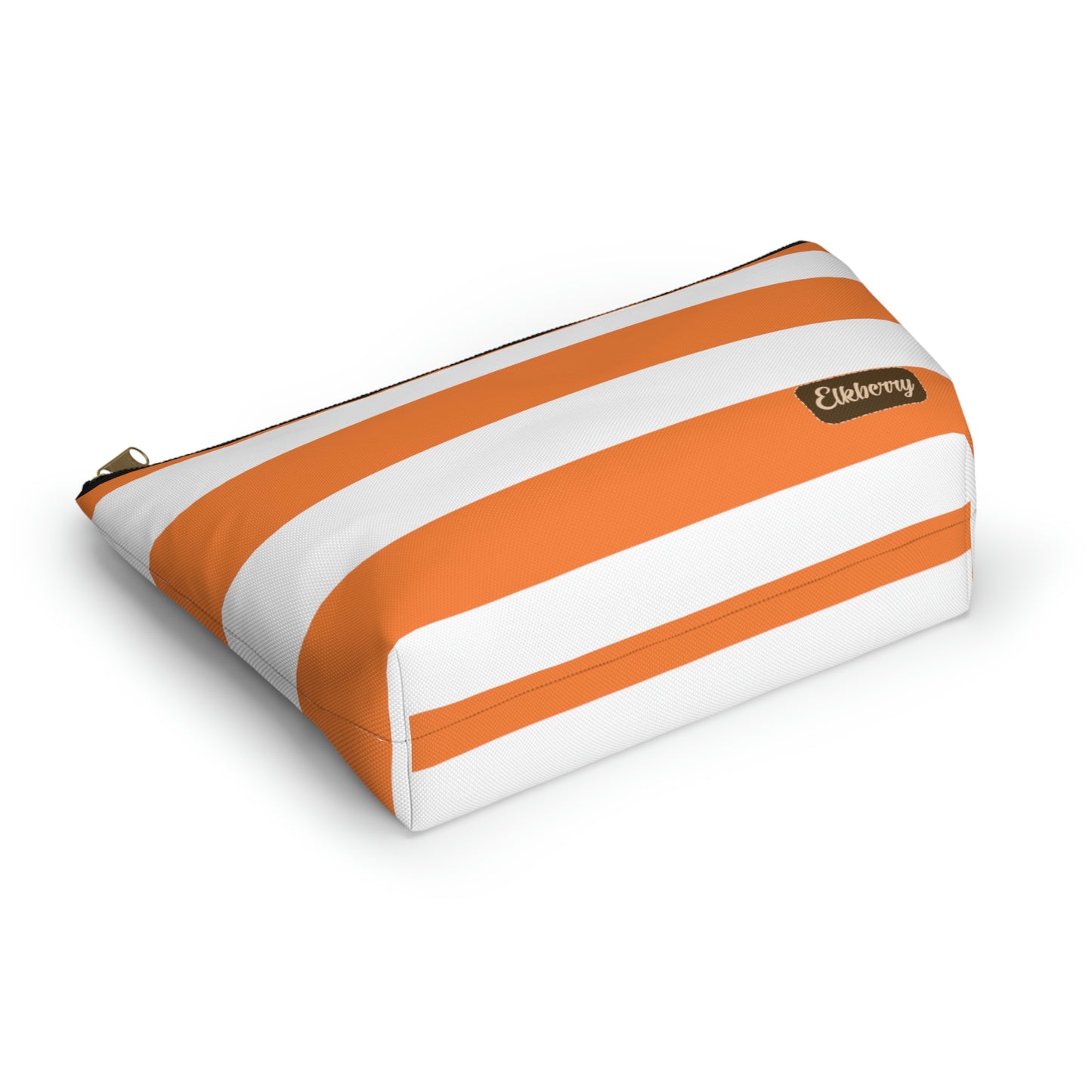 Big Bottom Zipper Pouch - Orange/White Stripes