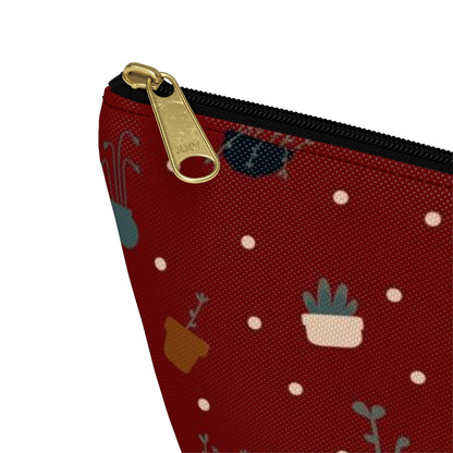 Big Bottom Zipper Pouch - Potted Plants in Red