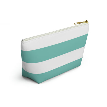 Big Bottom Zipper Pouch - Aqua/White Stripes
