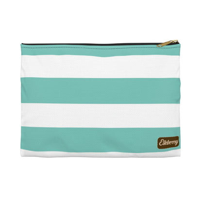 Flat Zipper Pouch - Aqua/White Stripes