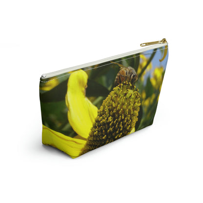 Big Bottom Zipper Pouch - Bee on Yellow Coneflower