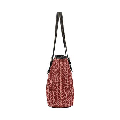 Herringbone - Berry Vegan Leather Zipper Tote Handbag (Large)