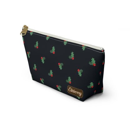 Big Bottom Zipper Pouch - Holly Leaves & Berries