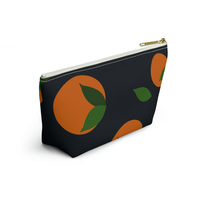 Big Bottom Zipper Pouch - Oranges on Navy