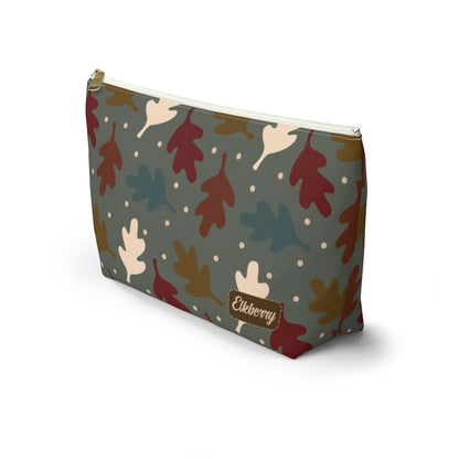 Big Bottom Zipper Pouch - Fall Leaves on Sage