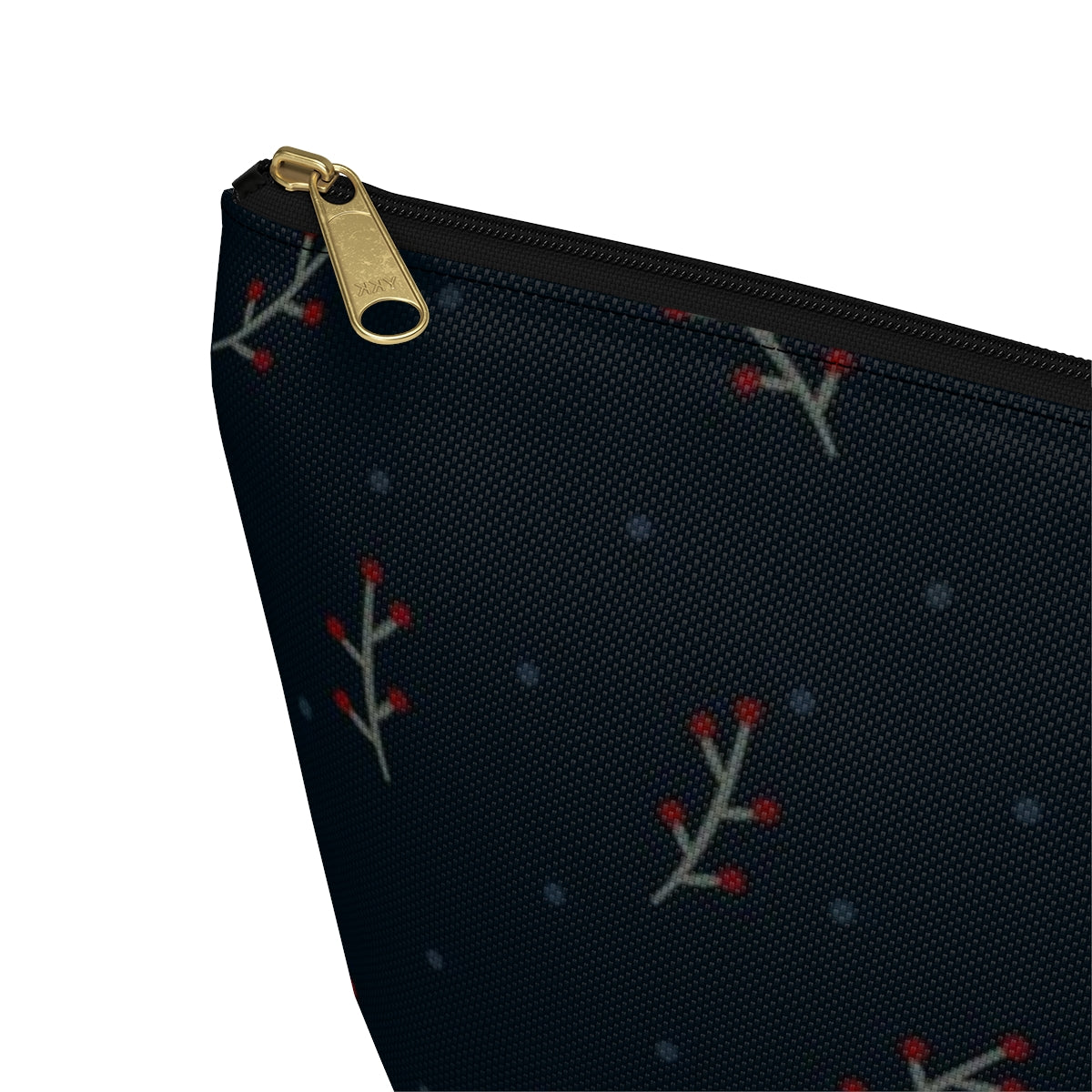 Big Bottom Zipper Pouch - Berry Branches on Navy Background