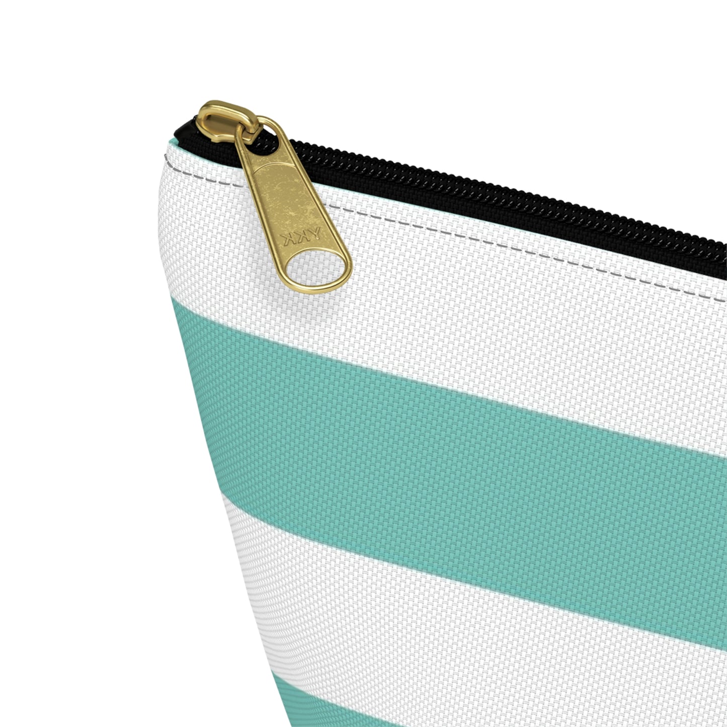 Big Bottom Zipper Pouch - Aqua/White Stripes