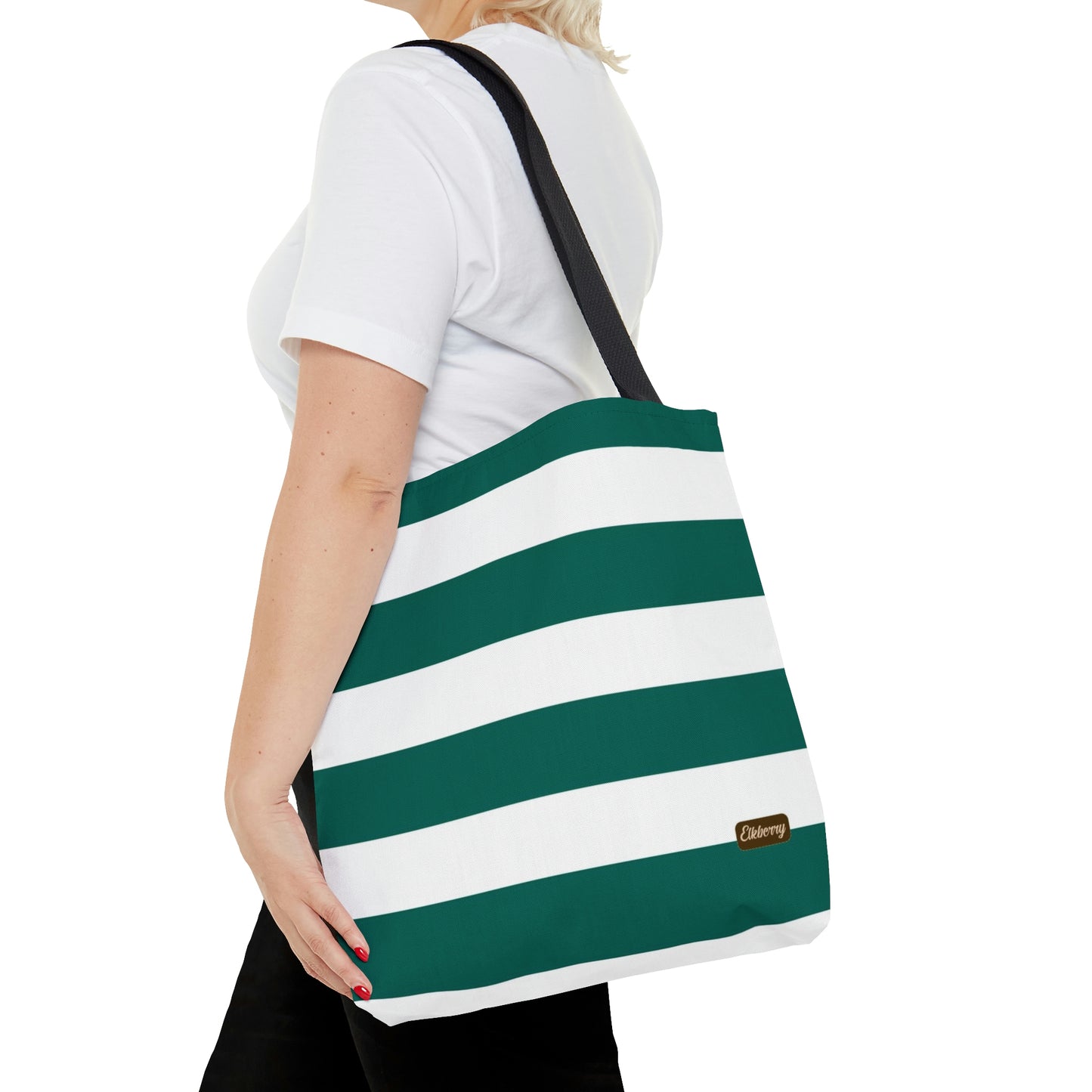 Lightweight Tote Bag - Turquoise/White Stripes