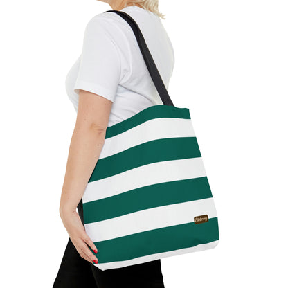 Lightweight Tote Bag - Turquoise/White Stripes