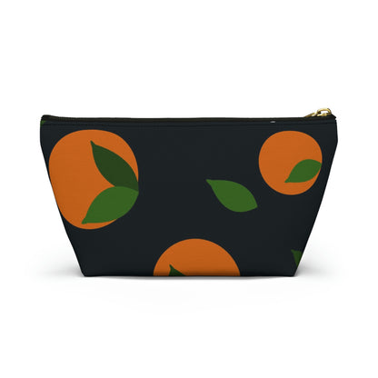 Big Bottom Zipper Pouch - Oranges on Navy