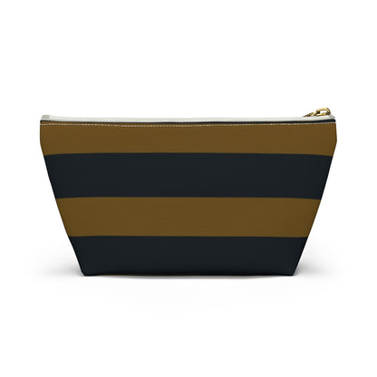 Big Bottom Zipper Pouch - Mustard/Navy Stripes